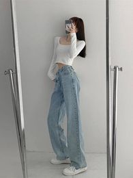 Women's Jeans Woman High Waist Y2k Wide Leg Denim Clothing Blue Streetwear Vintage Vaqueros Femme Harajuku Mom Straight Pants Ropa Mujer