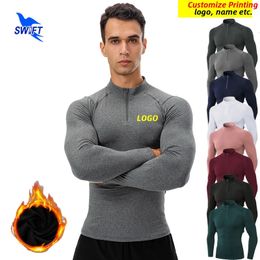 Anpassa män Winter Fleece Sportswear Shirts Långärmad gym Running Tops Fitness Compression Half Zip Rashgard Sweatshirt240417