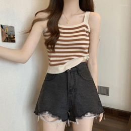 Women's Tanks All Match Women Tank Top Y2k Halter Female Elegant Chic Sexy Sleeveless Casual Striped Off Shoulder Harajuku Camisole Basic