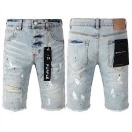 Purple Jeans Brand Denim Shorts Usa High Street American Plus-size Hip Hop Ripped Streetwear Trend with Splashed Ink and Torn for Men in Summer 3ucf