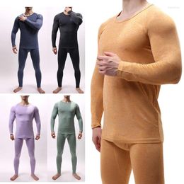 Men's Thermal Underwear 2pcs Mens Set Solid Colour Warm Sleepwear Kit Thin Long Sleeve Casual Tshirt Top Bottoms Pants For Fall J55