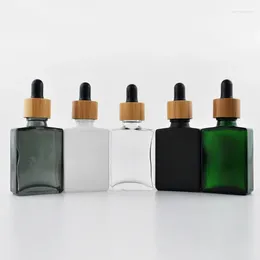 Storage Bottles 100pcs/lot Rectangle 30ml 1oz White Black Glass Dropper Bottle With Bamboo Natural Lids Cap