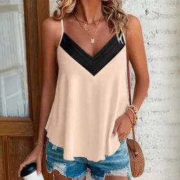 Women's Tanks 2024 Summer Closing V-neck Contrast Colour Sling Top Casual Fashion