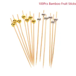 Forks 100Pcs Bamboo Fruit Sticks Cocktail Picks Ball Decorative Toothpicks For Appetisers Skewers