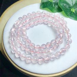 Link Bracelets 7MM Natural Azeztulite Rose Quartz Triple Circle Bracelet Smooth Gemstone Reiki Healing Jewellery Energy Crystal Holiday Gift