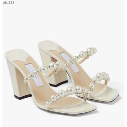 Summer Lxuxry Brands Amara Sandals Shoes For Women Nappa Leather Mules With Pearl Strappy Block Heels Comfort Fashion Slipper Walk 52