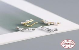 Stud 100 Real 925 Sterling Silver Climber Earrings Korean INS Pearl Earring For Women Brincos Oorbellen Pendientes PlataStud2964759
