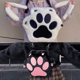 Backpacks Japanese plush cat paw cute Mochilas Y2K womens plush cross body bag sweet backpack Kawaii girl cartoon student backpackL2405