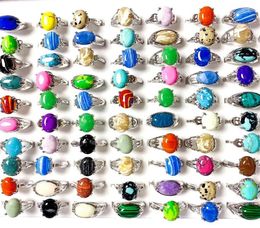 Whole 100pcs Women039s Fashion Rings Hand Inlaid Colourful Stone Beautiful Party Jewellery Gifts Variety of Styles Size 6 to 15405340