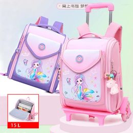 School Bags Wheeled Cartoon Bag Set For Girls Trolley With Wheels Backpack Rolling Luggage Kids Bacpack