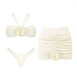 Women's Swimwear 2024 3D Flower Bikini Bandage Swimsuit Halter For Women Brazilian Two Piece Bathing Suits Summer Female