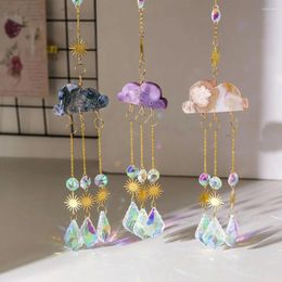 Decorative Figurines Faux Crystal Cloud Wind Chime Golden Colour Chain Sun Catcher Shiny Rhinestones Chimes Pendant Rainbow Maker Hanging