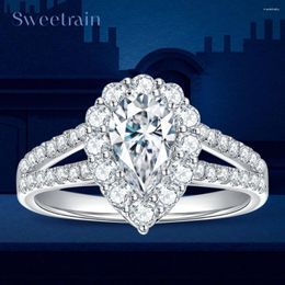 Cluster Rings Luxury Water Drop Full Moissanite Ring For Women 925 Silver Plated 18K Gold Pear Shaped Cut Diamond Wedding Band Bride Jewelry
