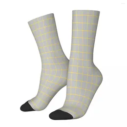Men's Socks Mustard Yellow Grid On Silver Gray Male Mens Women Autumn Stockings Polyester