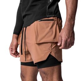 Muscle Gym Mens Running Multipocket Shorts Doubledecker 2in1 Outdoor Casual Short Pants Fitness Quick Dry Basketball 240415