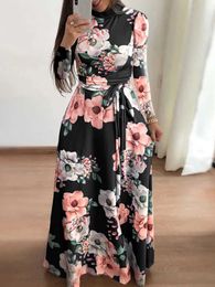 Basic Casual Dresses 4XL 5XL LW Plus Size Womens Autumn/Winter Fashion Elegant Party Dress Long sleeved floral print A line ankle length long skirtL2405