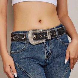 Belts Desinger Belts For Women High Quality Luxury Female Waist Sequin Rhinestone Buckle All-Eyelet Punk Goth Golden Belt Men