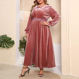 Plus Size Dresses Elegant Velvet Long Dress Tie Neck Women Autumn Winter High Waist A-line Curve Maxi Vintage