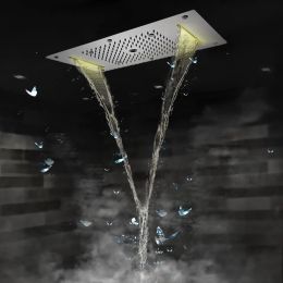 Bath Concealed Shower Set Faucet Panel Tap Thermostatic Mixer Valve LED Ceiling Shower Head Rain Waterfall Bubble Mist