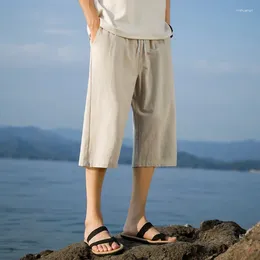 Men's Pants 2024 Chinese Linen Cotton Casual Shorts Style Seven-minute