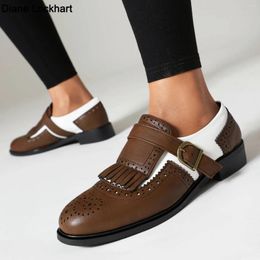 Casual Shoes Fashion Spring Autumn Oxford Flats Woman Lace-up Round Toe Loafers Buckle Tassel Leather Derby British Ladies Thick Heel