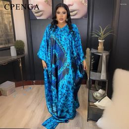 Ethnic Clothing 2024 Printed Long Gown African Women's Loose Dress Plus Size With Hijab For Women Africa