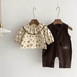 Clothing Sets Autumn Korea Baby Girl Clothes 0-3Years Princess Kids Long Sleeve Flower Shirt Tops Corduroy Jumpsuit Dress Outwear Suit