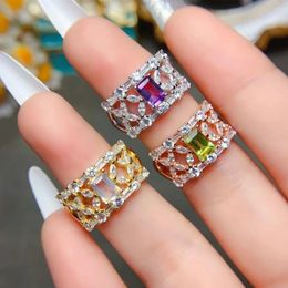 Cluster Rings Dazzling 925 Silver Gemstone Ring For Party 4mm 6mm VVS Grade Amethyst Peridot Rose Quartz With Gold Plated