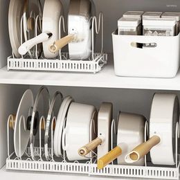 Kitchen Storage Cookware Pot Lid Organiser 7 Dividers Drying Draining Rack Pan Cover Holder Drainer Countertop Pantry Shelf Metal Stand