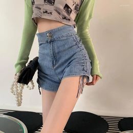 Women's Jeans 2024 Summer Drawstring Denim Shorts Women High-waisted Fashion Tie Wide-leg Pants Pack Hip Girl