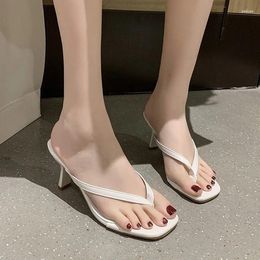 Slippers 2024 Thin Low Heel Women Slipper Summer Outdoor Narrow Band Beach Slides Shoes Fashion White Ladies Dress Sandals Shoe