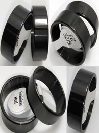 Bulk lot 100pcs Polished Black Plain Stainless Steel Rings 8mm Men039s Fashion Jewellery Classic finger ring3695254