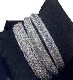 Sparkling New Arrival Luxury Jewellery 925 Sterling Silver Fill Pave White Sapphire CZ Diamond Women Wedding Bangle Finger Bracelet 9980203