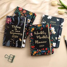 Coil Notebook A5 Week Plan Flower Series Calendar English Diary Agenda Planner Notepad 2024 Notebooks School