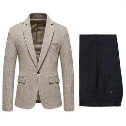 Men's Suits One Button Suit Herringbone Jacket With Black Pants Vintage Formal Business