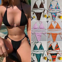 Sexy Designer Women Kobiety Bikini Zestaw Gorąca kobieca trójkąt stroje kąpielowe dziewczyna swobodna koronkowa w górę nadruk wzór stroju kąpielowego Brazylijskie push up nosza kąpiel strzmi