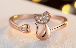 New Charm Crystal Top Quality Cubic Zirconia Crystal Inlaid Cute Animal Cat Ring for WomenGirls3572394