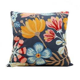Embroidered Cushion Cover for Sofa and Car Canvas Towel Pillow Plant Flower Embroidery Home Decor 240428