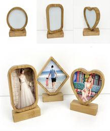 Bamboos Sublimation Blank Po Frame With Base DIY Double Sided Wood Love Heart Round Frames Magnetism Picture Painting Decoratio7401775