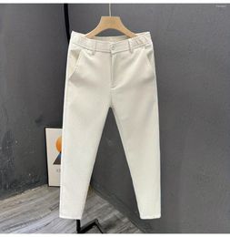 Men's Pants 2024 Leisure Trend Korean Edition Summer Solid Colour Zipper Pocket High Waist Elastic Slim Fit Straight Nine Split