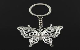 Fashion diameter 30mm Key Ring Metal Key Chain Keychain Jewellery Antique Silver Plated hollow butterfly 6048mm Pendant3276417