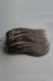 7a micro loop brazilian extensions 100gpack 10quot24quot Silver Grey Remy Loop Micro Ring Hair silky Straight 100 Human Hai1802179