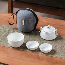Teaware Sets Travel Tea Set Portable Kung Fu Tea Set 1 Teapot 3 Cups Outdoor Teaware Ceramic Mug Shu Puer Cups and Mugs Gaiwan Samovar Pot