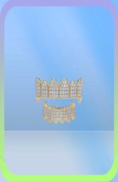 Shining Hip Hop Grillz Iced Out CZ Fang Mouth teeth grills Caps Top Bottom tooth Set Men Women Vampire Grills Fashion Jewelry2677440