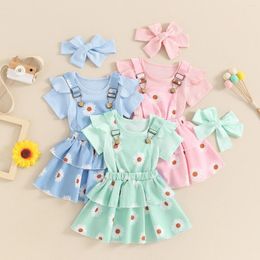 Clothing Sets CitgeeSummer Infant Baby Girls Outfits Short Sleeve Ribbed Romper Suspender Skirt Headband Set Clothes