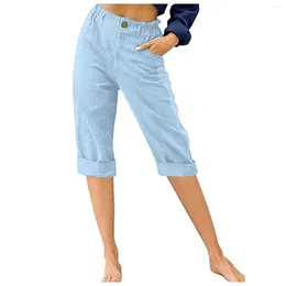 Women's Pants Womens Capris Cotton Linen Drawstring Elastic Waist Casual Cropped Trousers Daily Breeches Five Half Pantalone