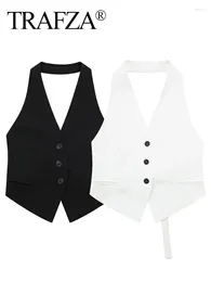 Women's Vests TRAFZA Summer Women Halter Collar Waistcoat Vest Street Style Sexy Lacing With Button Sleeveless Top Vintage Solid