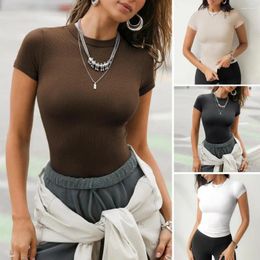 Women's Blouses Women Solid Colour Ribbed T-shirt Slim Fit O-neck Short Sleeve Tee Shirt For Streetwear Sport