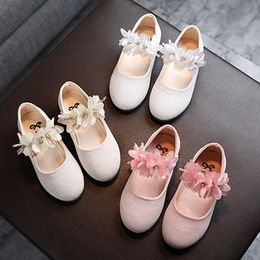 Kids Leather Girls Shoes Shining Flowers Princess Shoes For Baby Party Wedding Children Flats Spring Summer Dress Shoes 240422