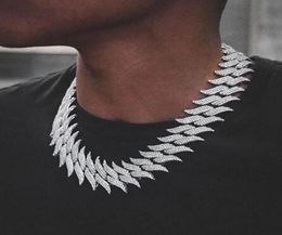 18MM Spike Chain 3 Row Cubic Zirconia Cuban Link Men039s 14k White Gold Plated Hip Hop Necklace Fashion Big Heavy Spiked Shaped1768305